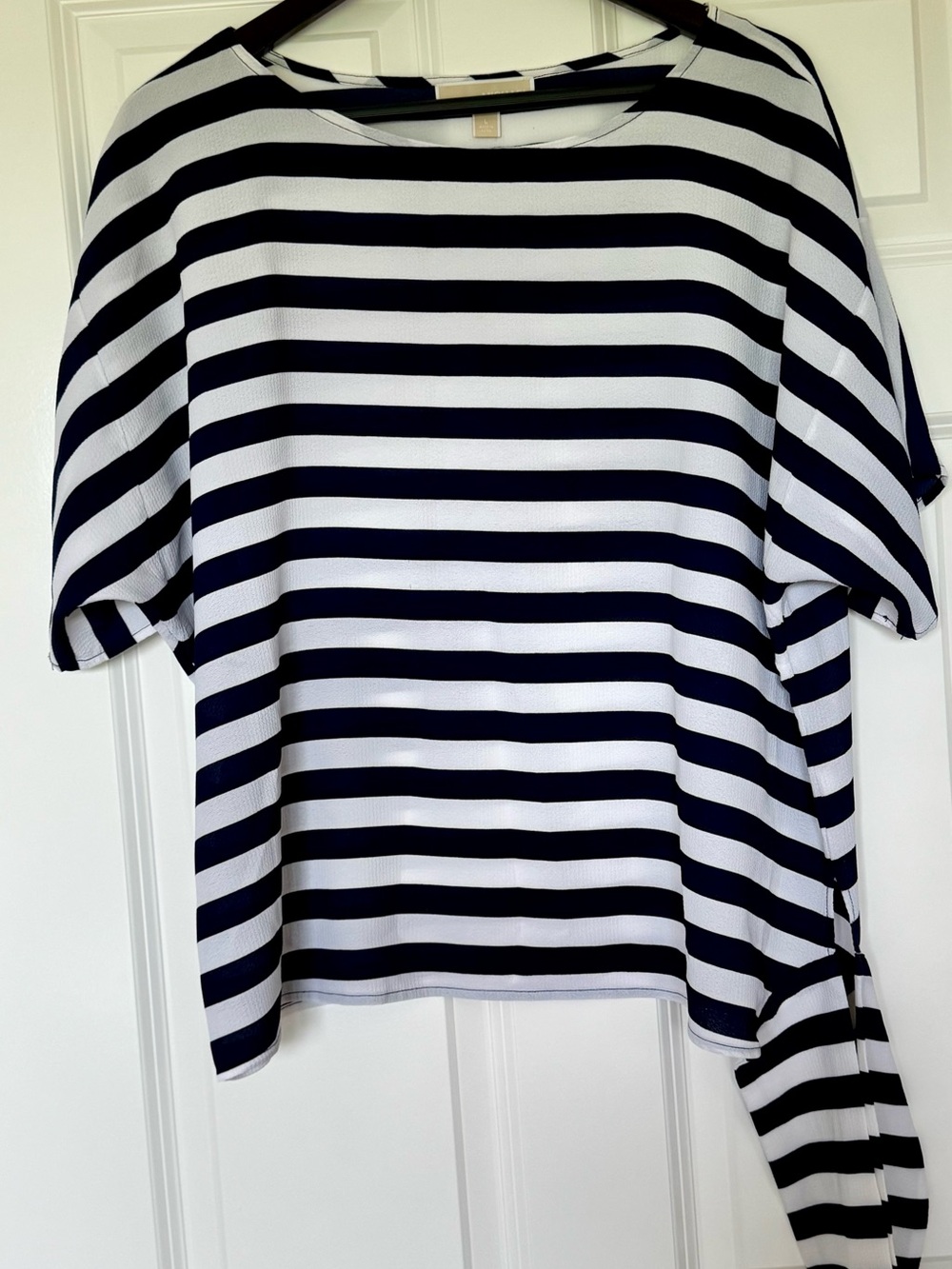 Michael Kors Navy & White Horizontal Stripe Short Sleeve Top